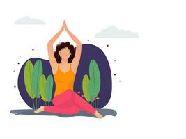 International Yoga Day header or banner design with illustration of beautiful woman doing yoga. Space for your text. vector