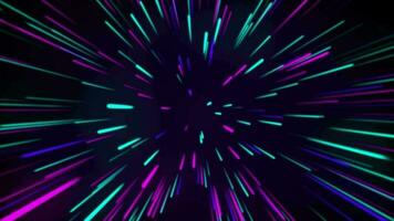 multicolore hyperdrive leggero velocità tunnel ciclo continuo copertura sfondo. neon raggiante raggi nel movimento. video animazione ultra HD 4k