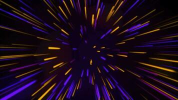 abstract multicolore hyper springen in ruimte. hyperdrive licht snelheid tunnel lus bedekking achtergrond. neon gloeiend stralen in beweging. video animatie ultra hd 4k