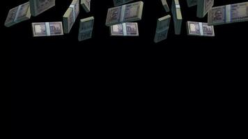 Bangladeshi money bundle falling animation on black background, Bangladesh taka bundle stack falling 3d animated video