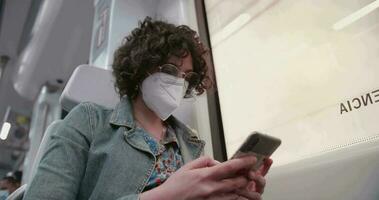 Young Woman Travelling On Train In Covid Times video