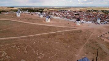 Aerial view of Don Quixote Windmills In Spain video