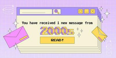 Old computer window opened with reminder of a new message from 2000s, trendy Y2K aesthetic vector illustration, retro style pc screen.