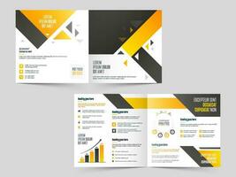 Business Bi-Fold Brochure, Template or Cover Design in Front and Back View. vector