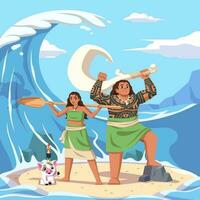 Hawaiian Girl and Friends in the middle of Sea vector