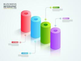 3d vistoso columna infografía gráfico con cuatro opción en blanco antecedentes para negocio o corporativo sector. vector