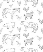 Vector seamless pattern of sketch domestic animals