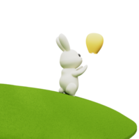 3D Render of Cute Bunny Standing With Illuminated Lantern. png