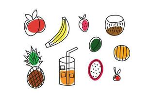 frio de moda verano garabatear frutas conjunto ilustraciones. dibujos animados plano escandinavo estilo vistoso objetos. vector