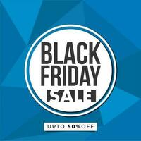 Black Friday Sale poster or template design with discount offer on blue polygonal background. vector