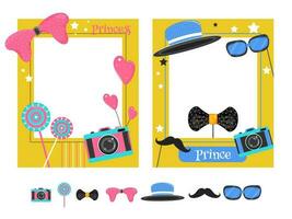 Photo Frame decorated with party props in two option color. vector