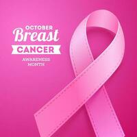 October Breast cancer awareness month poster design with pink support ribbon. vector