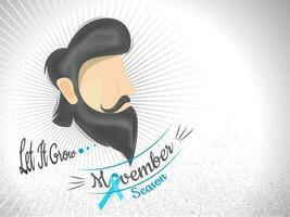 Faceless beard man face and Aids ribbon illustration on white rays background for Movember Season concept based banner or poster design. vector