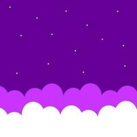 Clouds and stars in the purple sky. Cute background in cartoon style. vector