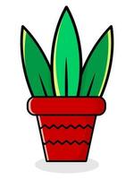 Cartoon flat flowering bush. Green plant in a red flower pot. Vector illustration.