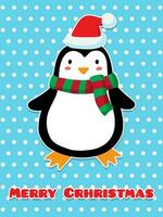 Merry Christmas postcard. Penguin in a hat and scarf vector