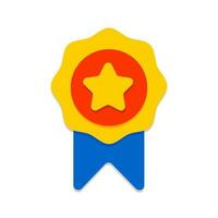 Quality assurance vector medal with star and ribbon, first place. Vector illustration.