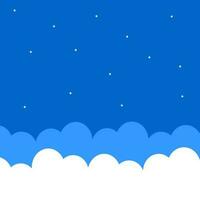 Clouds and stars in the blue sky. Cute background in cartoon style. vector