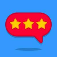 Three stars. Customer rating, reviews. Isolated on blue background. Vector illustration.