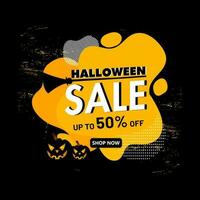 Halloween Sale poster or template design with discount offer and jack-o-lanterns on abstract background. vector