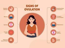 10 Signs Of Ovulation Icons Over Peach Background. vector