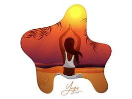 Beautiful woman doing yoga for International Yoga Day poster or banner design in paper cut style. vector