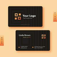 Front And Back View Of Business Card Template Layout In Black Color. vector