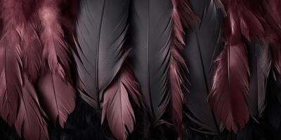 . . Photo realistic black feathers pattern background texture. Ellegant aesthetics luxury vibe. Graphic Art