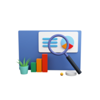 3D Render of Growth Graph Chart With Magnifying Glass, Plant Pot png