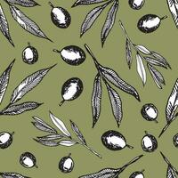 Vector graphics of olive branches. Seamless pattern with olive branches graphics. Graphic background with olives on a dark background.