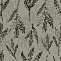 Vector graphics of olive branches. Seamless pattern with olive branches graphics. Graphic background with olives on a dark background.
