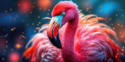 AI Generated. AI Generative.  Pink color cute flamingo bird. Vacation rest party vibe.Graphic Art photo