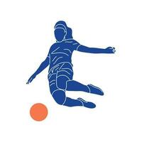 Hand drawn football girl player vector silhouette. Simple doodle illustration for sport teams, gear and events