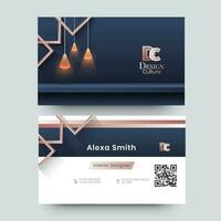 Design Culture business card or visiting card design with hanging lamps in front and back view. vector