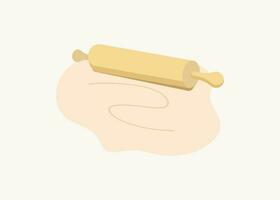 Wooden rolling pin and dough. Baking.  Cooking, bakery. Baker's, cook's and confectioner's tools. vector