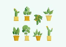 Home plants set. Flowers in pots. A houseplant, a potted plant. Ceramic pot. vector