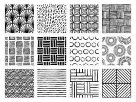 Set of Aesthetic Contemporary printable seamless pattern with abstract Minimal elegant line brush stroke shapes and line in black and white colors. vector