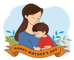 mother holding child. illustration of mother with her little son. concept of mother love relationship between mother and child. mothers day vector