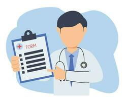 doctor holding health form list. medical background design vector