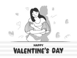 garabatear estilo ilustración de mujer imaginación a su amante abrazo en blanco antecedentes para contento san valentin día concepto. vector