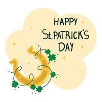 Happy Saint Patricks day lettering sign with clover leaves and green hat vector