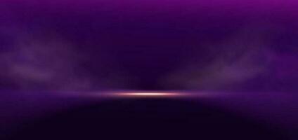 Futuristic empty neon purple background with lighting effect and smoke. Vector abstract empty room.