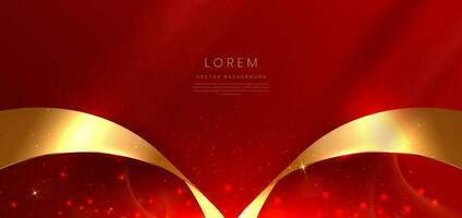 Abstract curved gold shape on red background with lighting effect and copy space for text. Luxury design style. vector