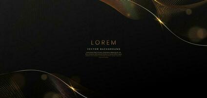 Abstract luxury golden lines curved overlapping on black background. Template premium award design. vector