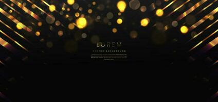 Abstract elegant black background with golden lines and lighting effect bokeh. Luxury template award design. vector