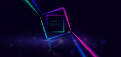 Abstract technology futuristic neon color square lines background with dot lighting . vector