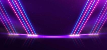 Abstract blue and pink neon diagonal glowing on dark purple background with sparkle. vector