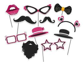 Sticker style party or photo props set on white background. vector