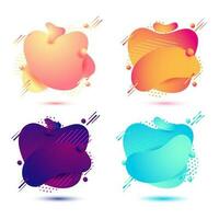 Collection of gradient color fluid art or liquid bubble abstract elements on white background. vector