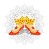 Classical or Kathakali Dancer foot activity illustration on white mandala pattern background. vector